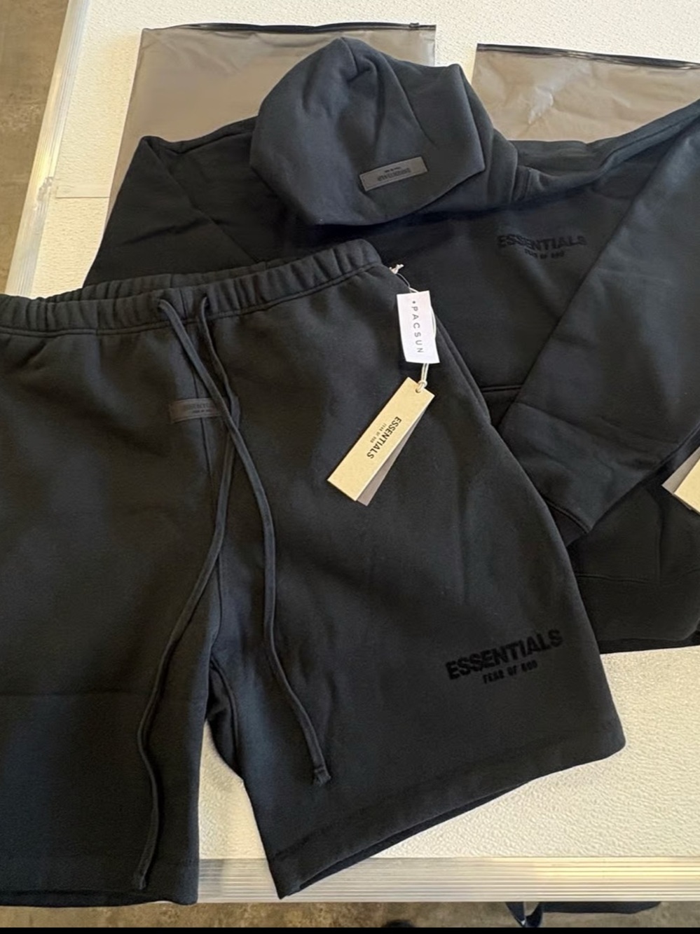 ESSENTIALS Men’s Black Athletic Sweat Shorts and Hoodie Combo
